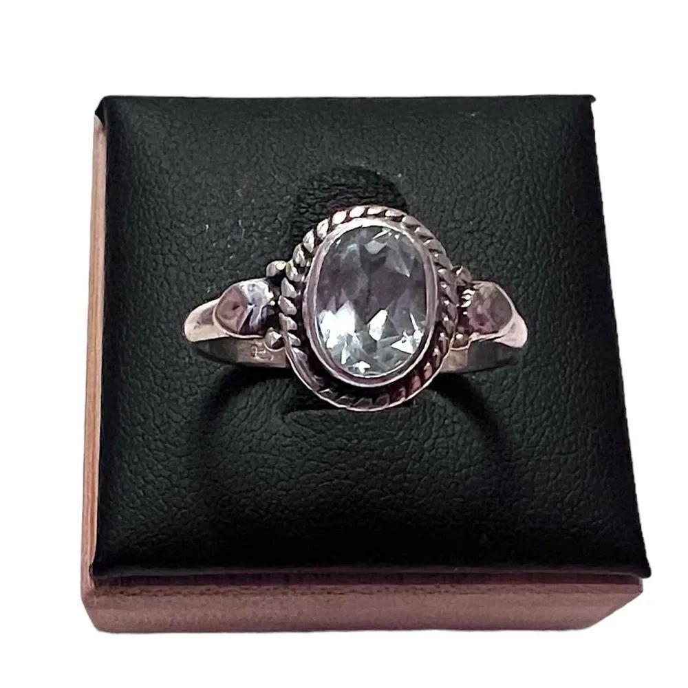 High Quality Sterling Silver Natural Blue Topaz Ring Size 8.25